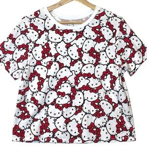 Hello Kitty Allover Print‎ Tee Womens M Kawaii Nostalgia Y2K Cutecore Harajuku